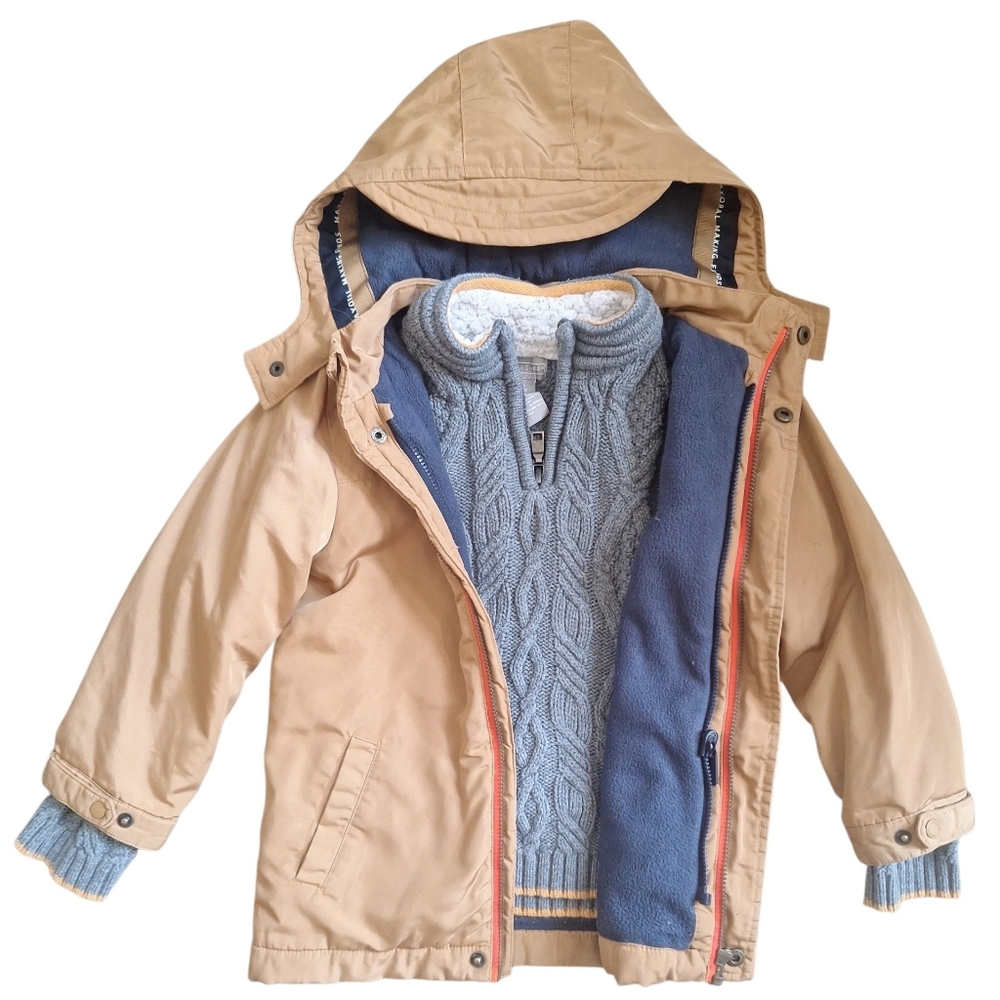 Mayoral Tan Hooded Jacket & Jarvis Archer Gray Cable Knit Sweater Kids Bundle